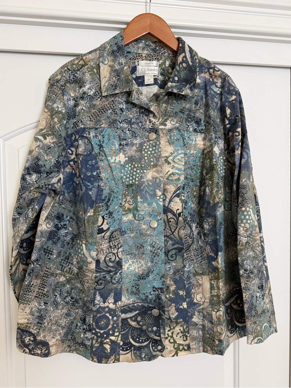CJ Banks Women’s Blue Teal Button-Front Jacket